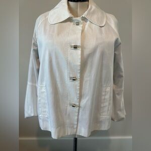 Tahari Lrg White A-line Jacket w/clear, silver buttons, pouf sleeve detail